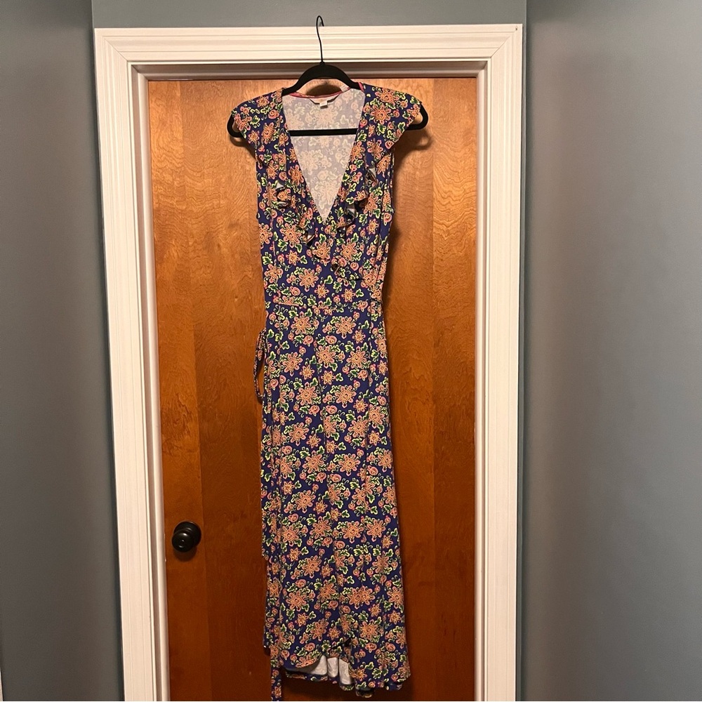 Boden Saskia Medallion Print Ruffle Knit Maxi Dress. Size 8.